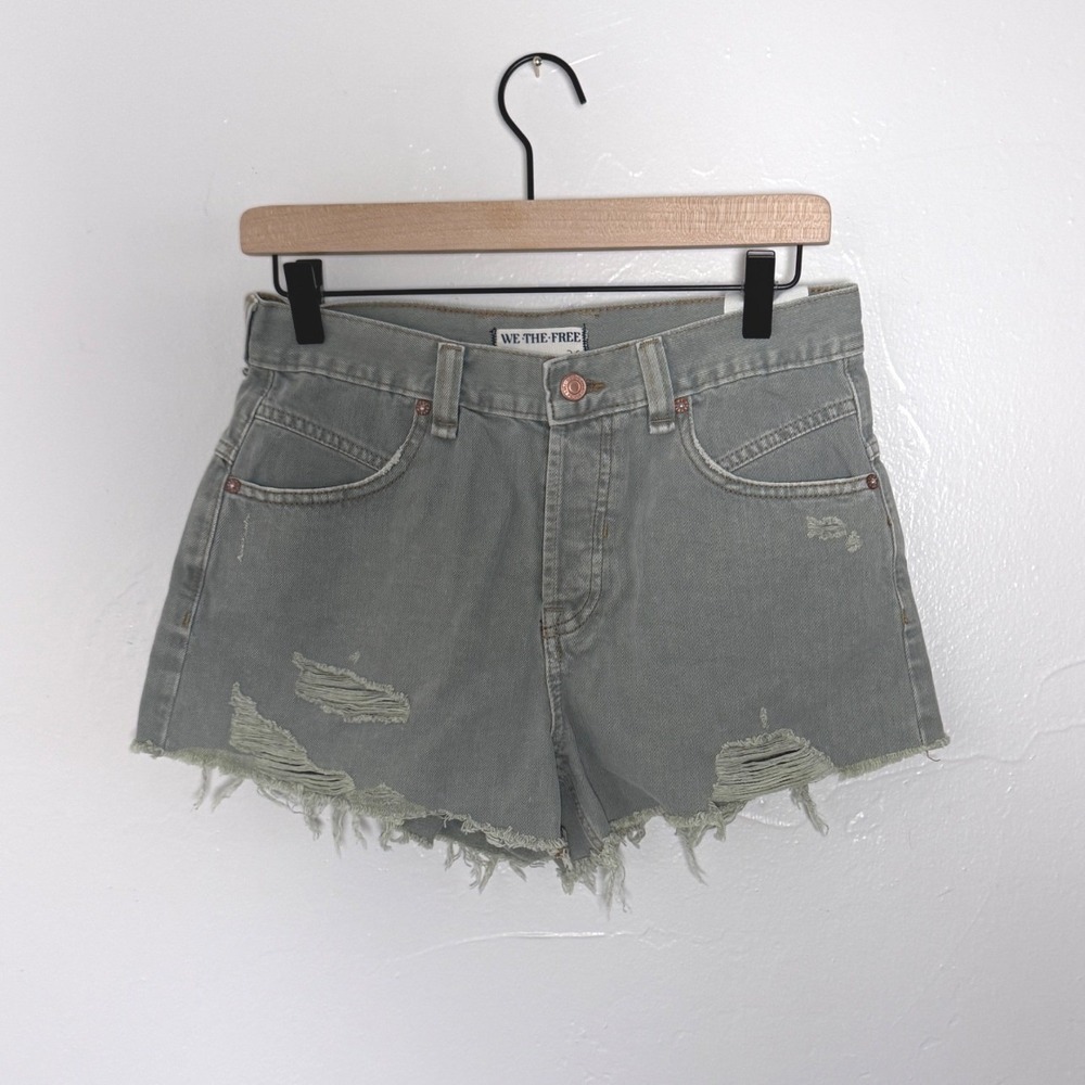 NWT Free People We The Free Now Or Never Denim Short Sage Green Distressed